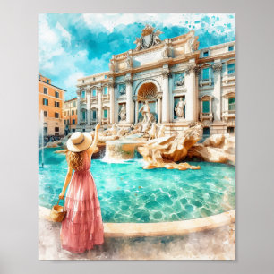 Trevi Fountain Italy Watercolor Art Poster