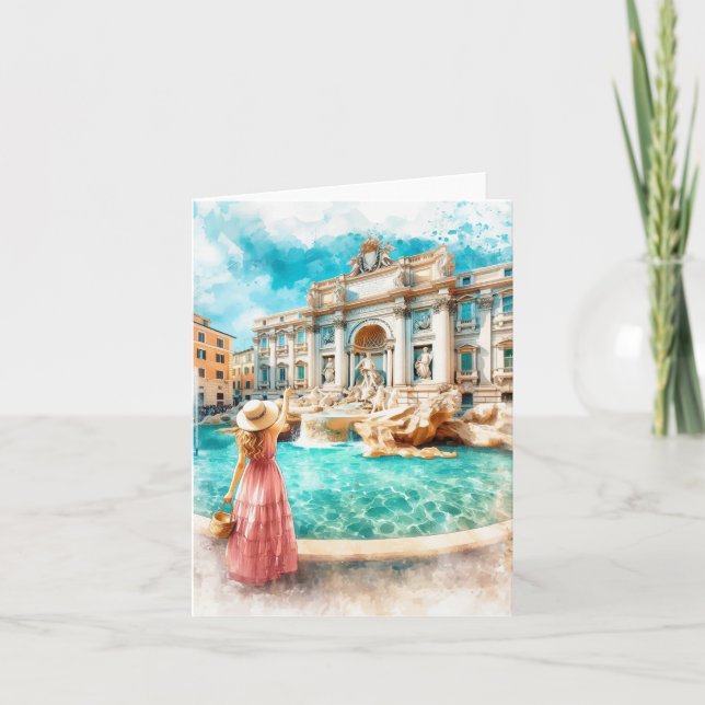 Trevi Fountain Rome Italy Watercolor Card (Front)