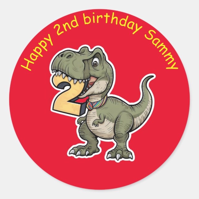 trex biting on the number 2 classic round sticker (Front)