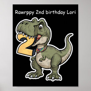 trex biting on the number 2 poster