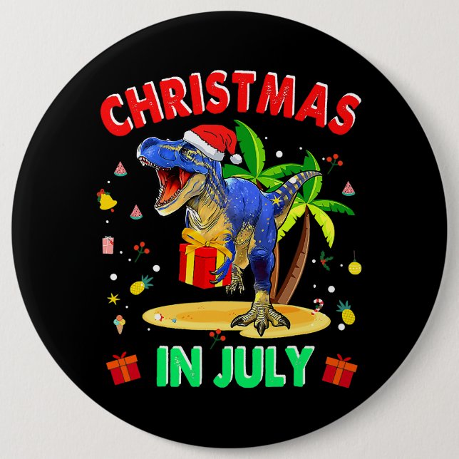 TRex Christmas In July Dinosaur For Boys Kids Summ Button (Front)