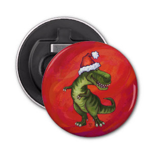 TRex Dino in Santa Hat on Red Bottle Opener