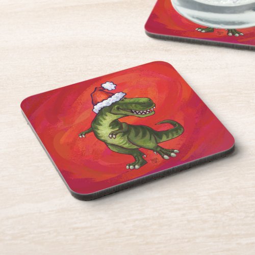 TRex Dino in Santa Hat on Red Coaster