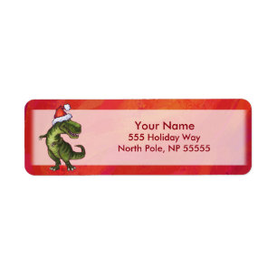TRex Dino in Santa Hat on Red Label
