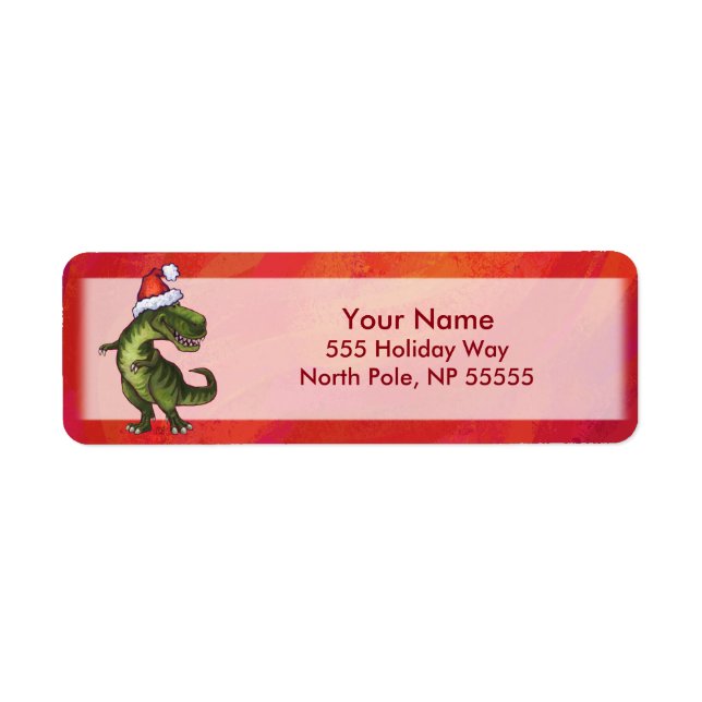 TRex Dino in Santa Hat on Red Label (Front)