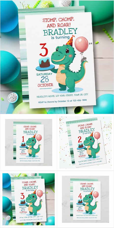 TRex Dinosaur Birthday Party Cards and Accessories