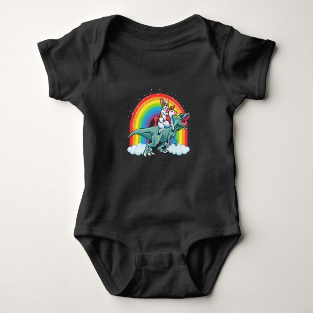 Trex Dinosaur French Bulldog Unicorn Rainbow Baby Bodysuit (Front)