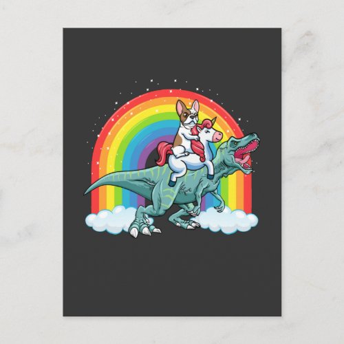 Trex Dinosaur French Bulldog Unicorn Rainbow Postcard