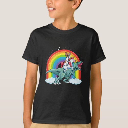Trex Dinosaur French Bulldog Unicorn Rainbow T_Shirt