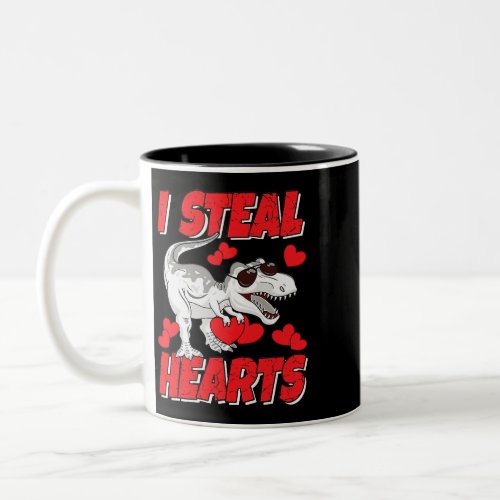 TRex Dinosaur I Steal Hearts Daddy Mommy Family Two_Tone Coffee Mug