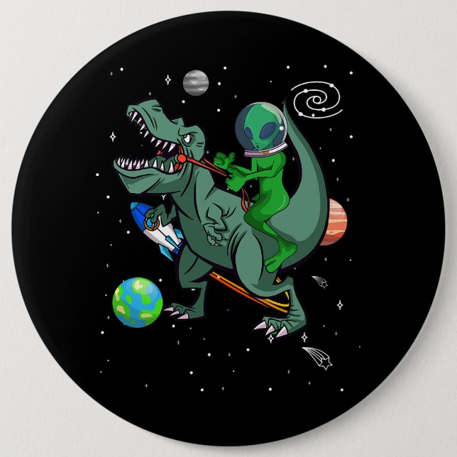 TRex Dinosaur In the Outer Space Astronaut Alien Button (Front)