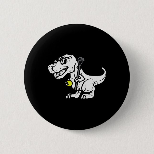 Trex Dinosaur Lacrosse Funny Lax Player Goalie Kid Button (Front)