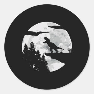 TRex Dinosaur Night Sky Moon Dino Trex Tyrannosaur Classic Round Sticker