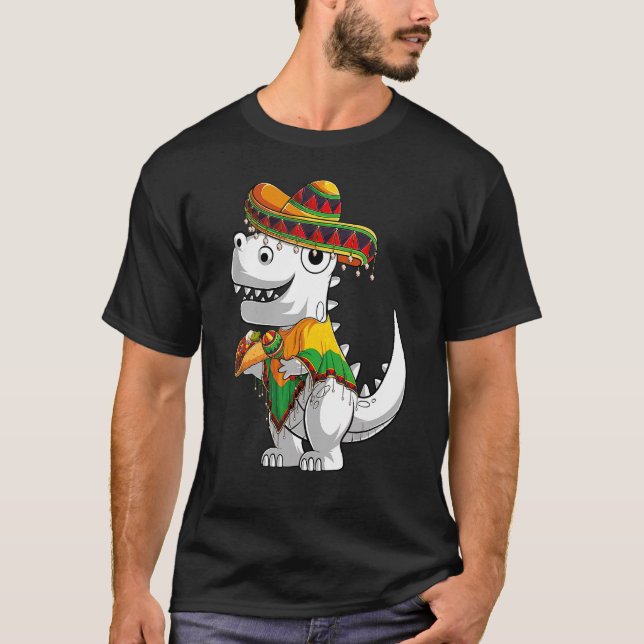 Trex Dinosaur Taco Poncho Sombrero Cinco De Mayo F T-Shirt (Front)
