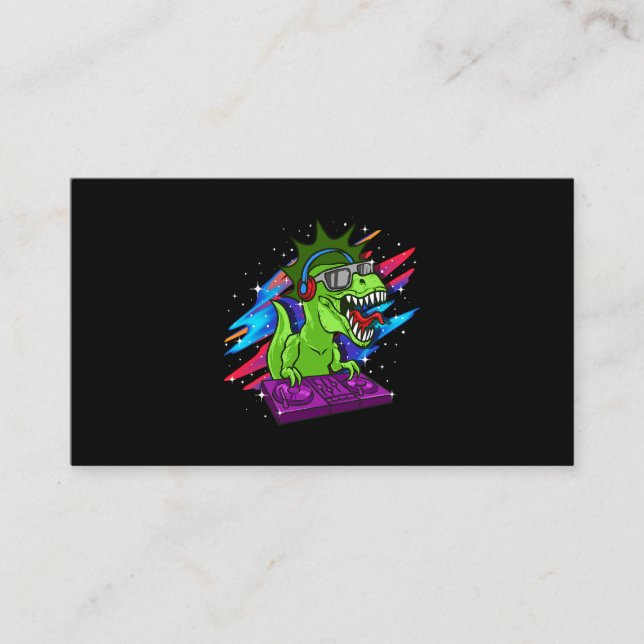 TRex DJ Dinosaur Party Club Disk Jockey EDM Music  Business Card (Front)