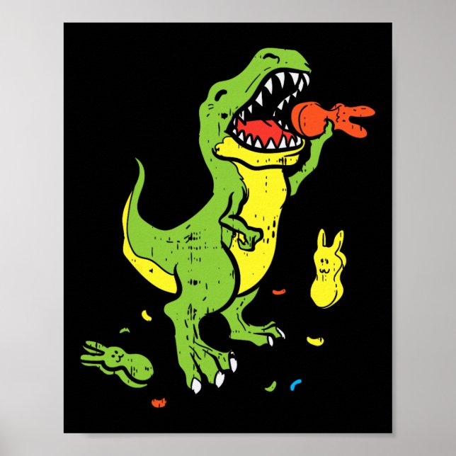 Trex Eating Bunny Funny Easter Dinosaur Lover Boys Poster (Front)
