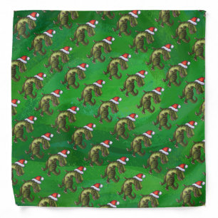TRex in Santa Hat on Green Bandana
