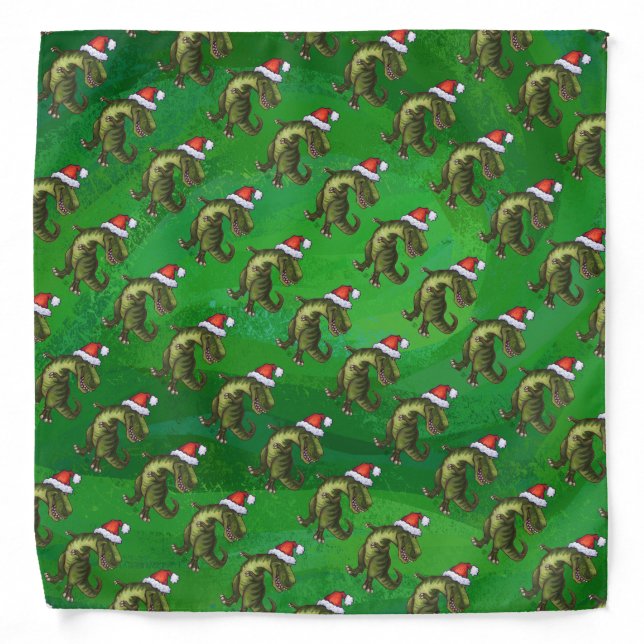 TRex in Santa Hat on Green Bandana (Front)