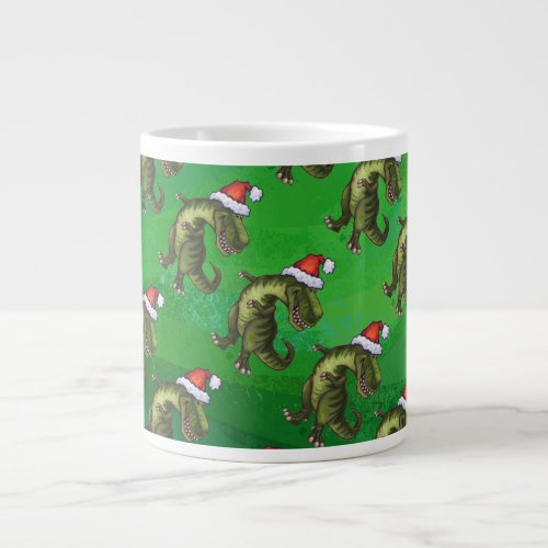 TRex in Santa Hat on Green Giant Coffee Mug