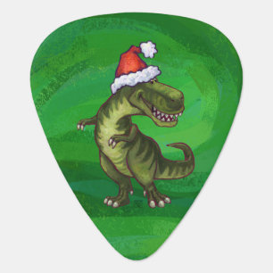 TRex in Santa Hat on Green Guitar Pick