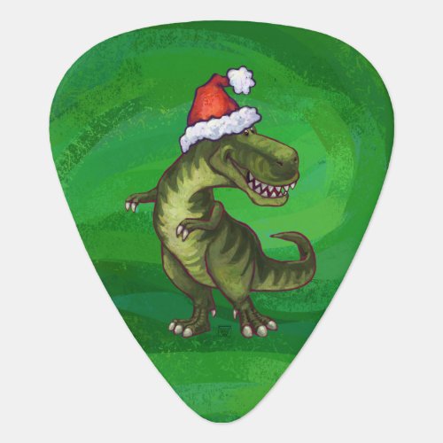 TRex in Santa Hat on Green Guitar Pick