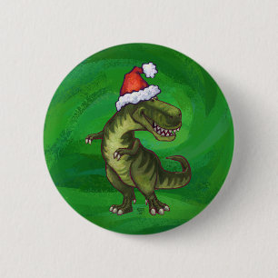 TRex in Santa Hat on Green Pinback Button