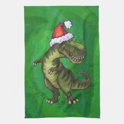 TRex in Santa Hat on Green Towel