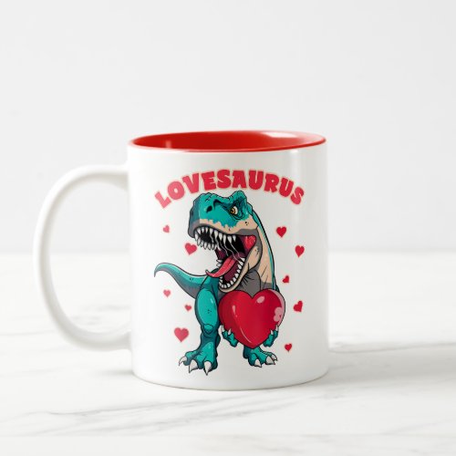 Trex Lovesaurus Valentines Day Love Heart Dinosaur Two_Tone Coffee Mug