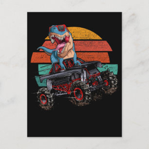 Trex Monster Truck Boys Dirt Race Retro Dinosaur Postcard