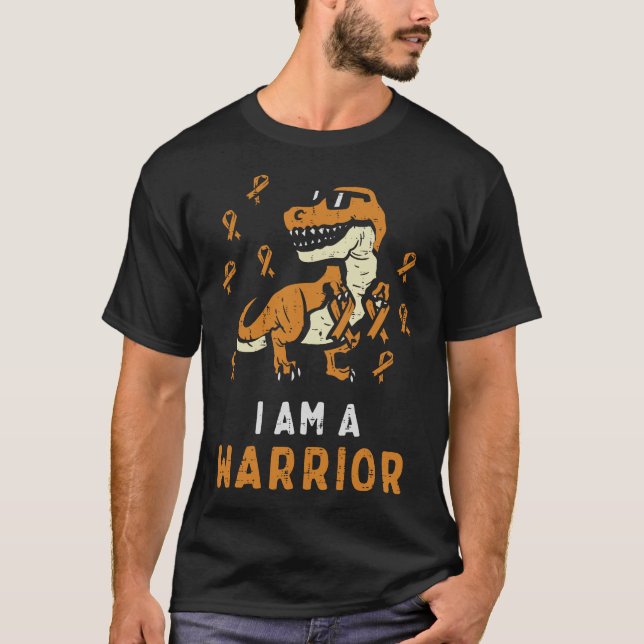 Trex Orange Ribbon Im A Warrior Leukemia Awareness T-Shirt (Front)