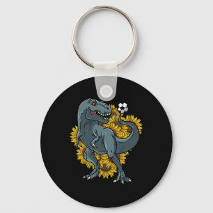 Trex Playing Soccer Sunflower Funny Footbyll Dinos Keychain