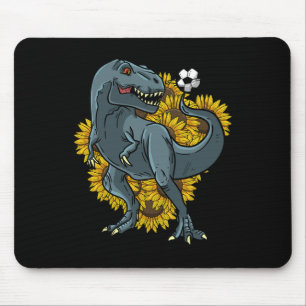 Trex Playing Soccer Sunflower Funny Footbyll Dinos Mouse Pad