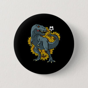 Trex Playing Soccer Sunflower Funny Footll Dinosau Button