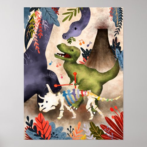 Trex Playing Xylophone  Funny Dinosaur Wall Art