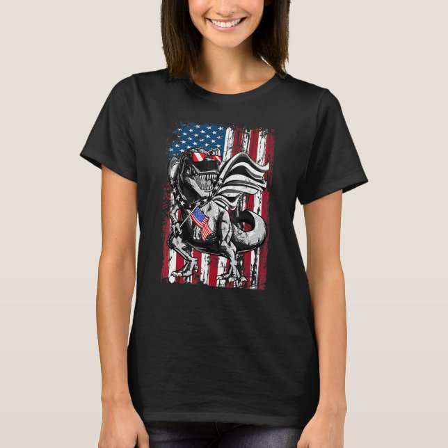Trex Popsicle Usa Flag  4th Of July Dinosaur T-Shirt (Front)