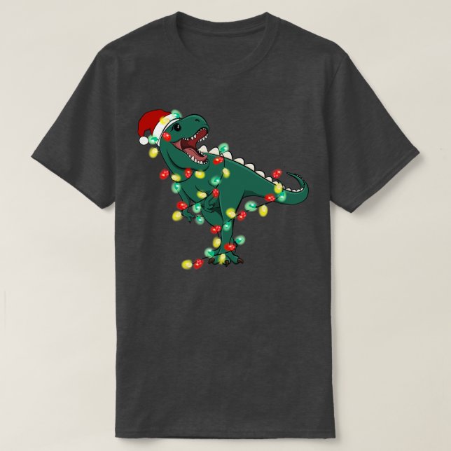 TRex Santa Christmas Lights T-Shirt (Design Front)