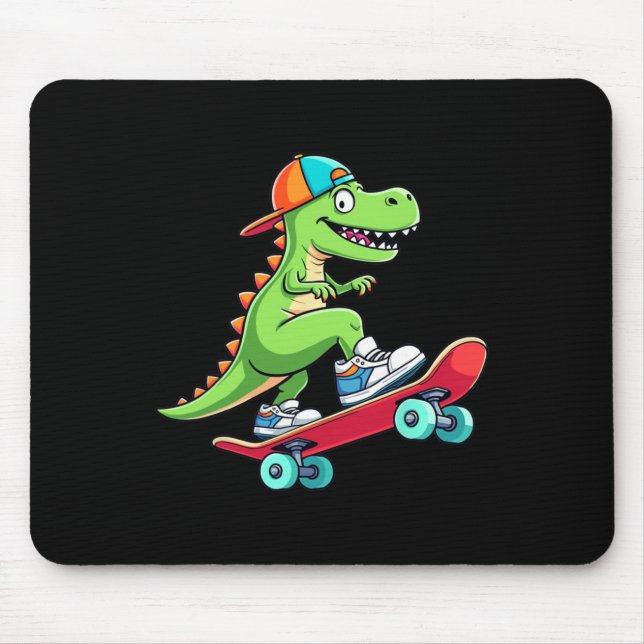 Trex Skateboarder Dino Dinosaur Skating Skateboard Mouse Pad (Front)