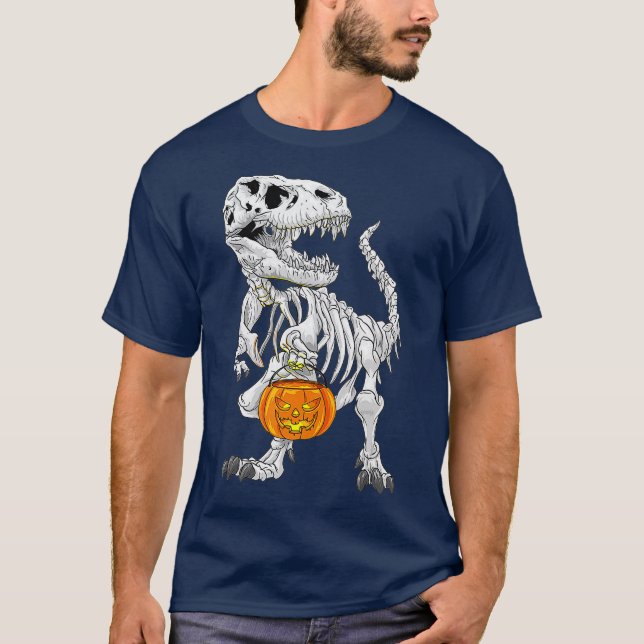 TRex skeleton Halloween costume Dinosaur Pumpkin T-Shirt (Front)