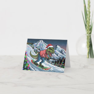 TRex snowboard on mountain psychedelic colors Card