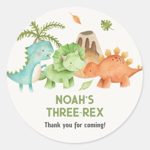 Trex Stegosaurus Triceratops Dinosaur Boy Birthday Classic Round Sticker