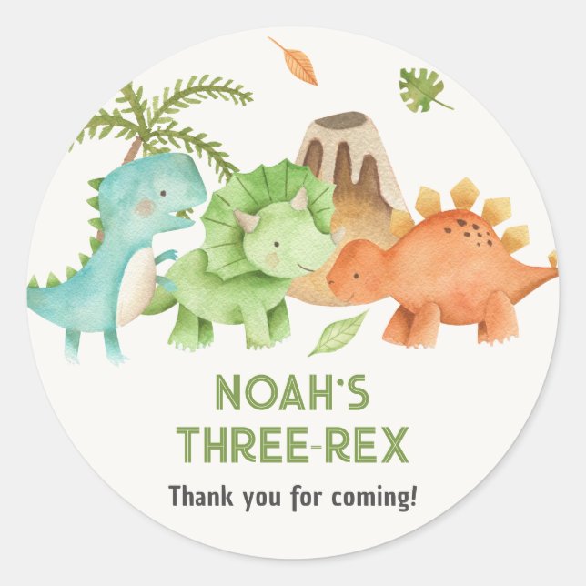 Trex Stegosaurus Triceratops Dinosaur Boy Birthday Classic Round Sticker (Front)