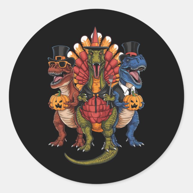 TRexgiving T-Rex Happy Thanksgiving Dinosaurs  Classic Round Sticker (Front)