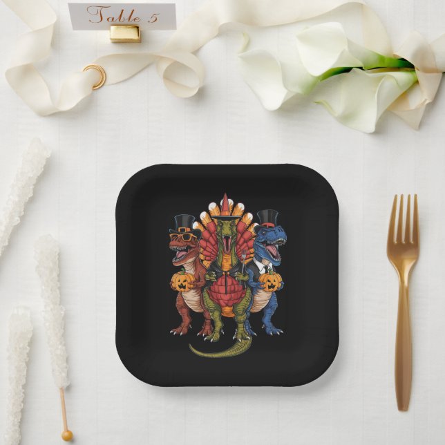 TRexgiving T-Rex Happy Thanksgiving Dinosaurs  Paper Plates (Wedding)