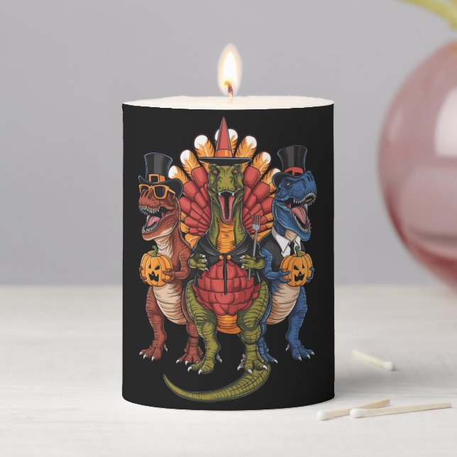 TRexgiving T-Rex Happy Thanksgiving Dinosaurs  Pillar Candle (In Situ)