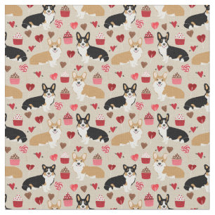 Tri and Red Corgi Valentines Fabric