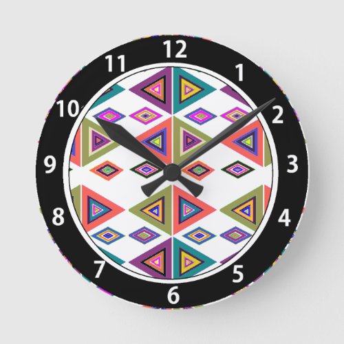 TRI_ble Pattern _ Mango Olive Teal Round Clock