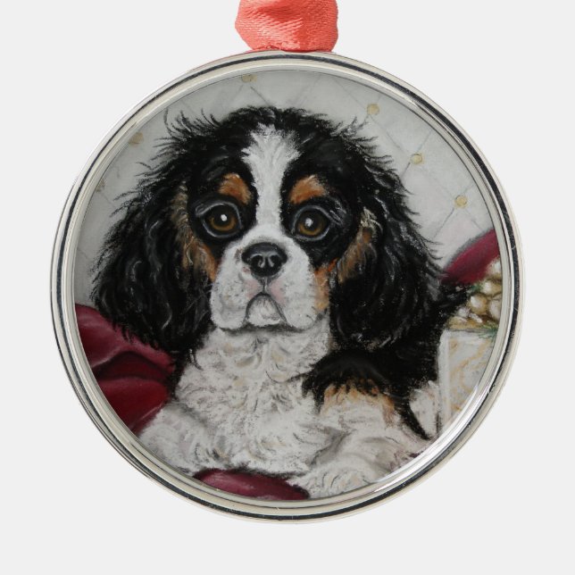 Tri Cavalier King Charles Spaniel Christmas Metal Ornament (Front)