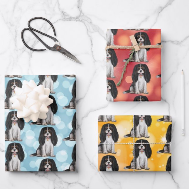 Tri Cavalier King Charles Spaniel  Wrapping Paper Sheets (Front)
