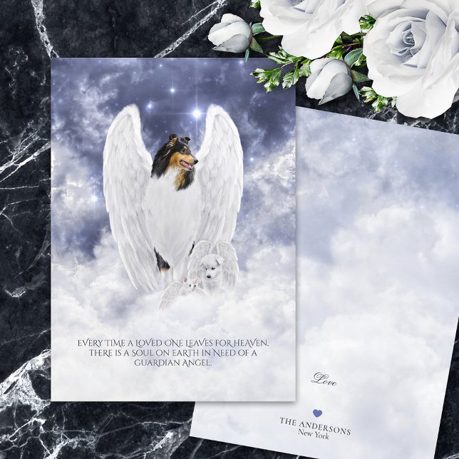 Tri Collie Angel & Cherub - Pet Loss Sympathy Card (Creator Uploaded)