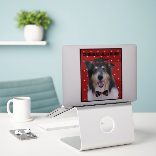 Tri Collie in Graduation cap Sticker (Laptop On Desk)